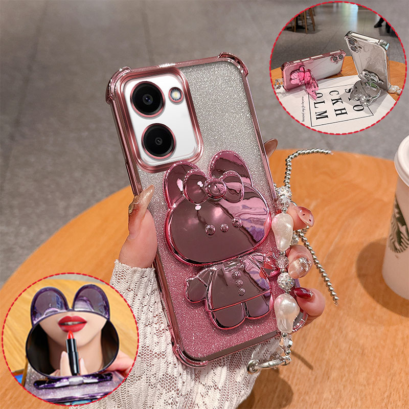 Vivo Y28 - ファッションキュート3Dバニーミラー付きスマホケース Vivo Y03 Y03t Y18 Y28