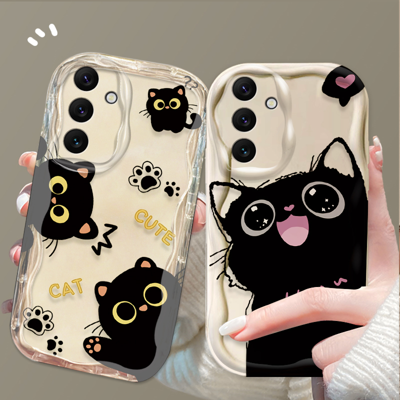 Samsung Galaxy A55 - かわいい大きな目の黒猫ケース Samsung Galaxy A16 A06 A55
