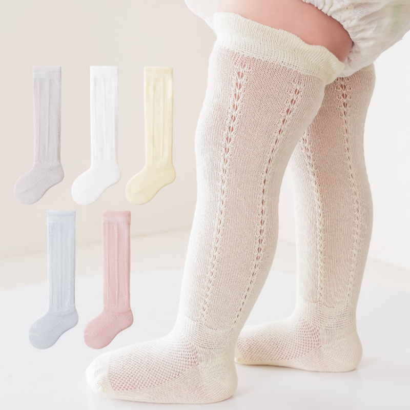 Baby Sock Oximeter - ベビー中空アウトロングソックス通気性メッシュ綿骨なしニーハイソックス夏薄い新生児靴下女の子男の子 0-2 歳
