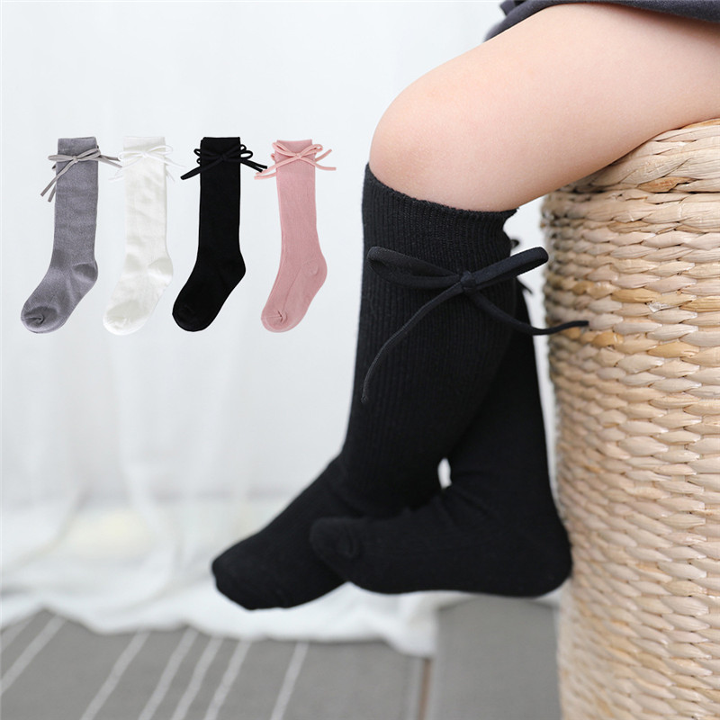 Baby Sock Oximeter - 0〜7歳の女の赤ちゃんのための蝶ネクタイ付きの膝で柔らかい綿の靴下,子供のための丈夫なプリンセスソックス,秋